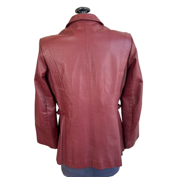 Vintage Lowenbur Bordeaux Red Leather Blazer Jacket - Picture 4 of 7